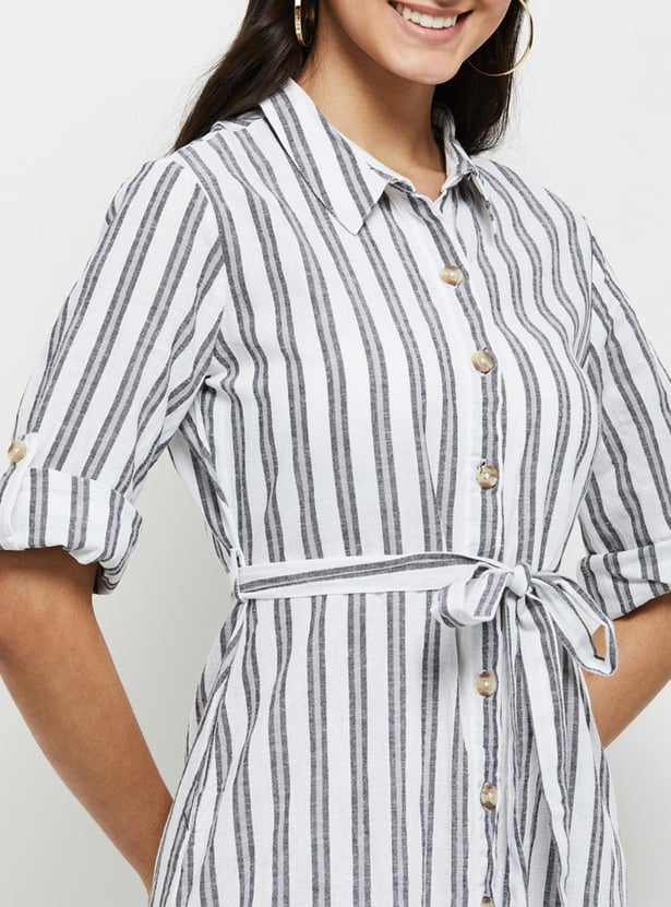 Women Striped Shirt Dress 