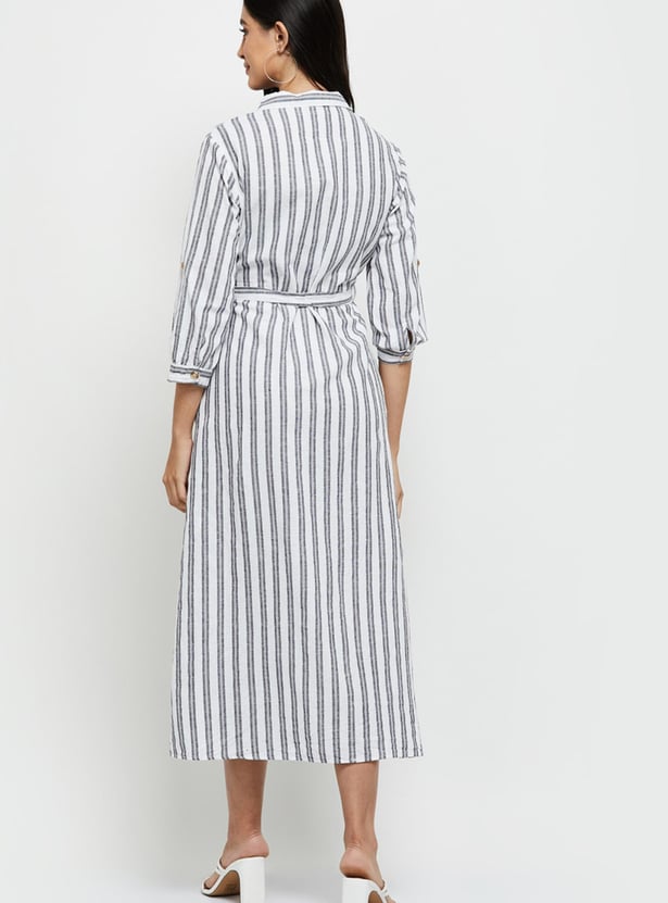 Women Striped Shirt Dress 