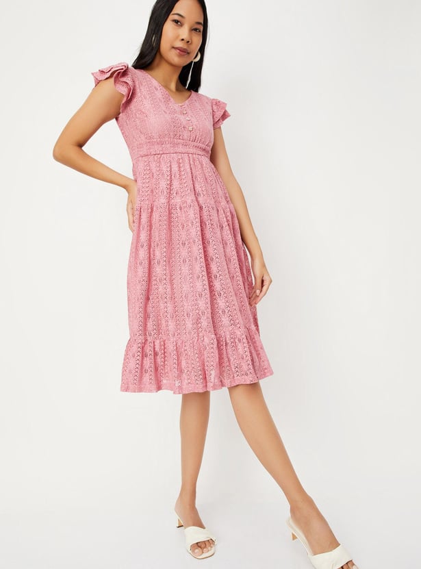 Buy Women Cotton Textured V-neck A-line Dress Online at just Rs  