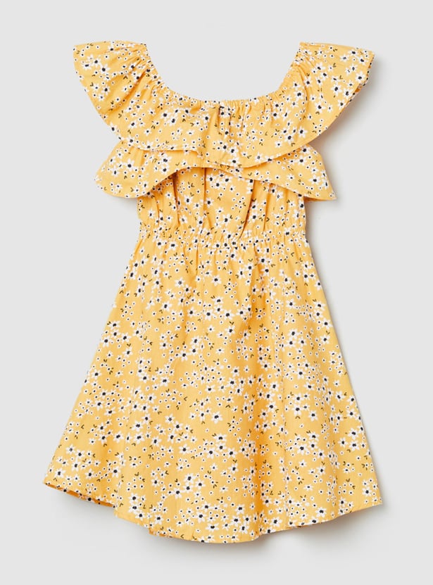 Girls Printed Off-Shoulder A-Line Dress