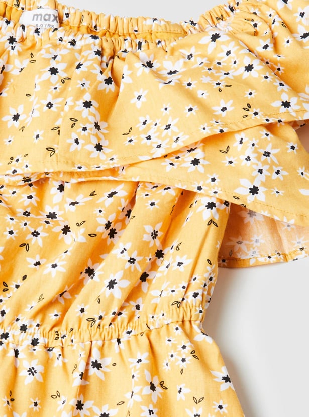 Girls Printed Off-Shoulder A-Line Dress