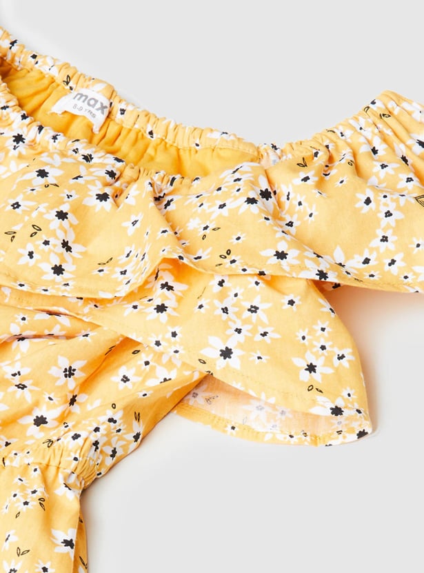 Girls Printed Off-Shoulder A-Line Dress