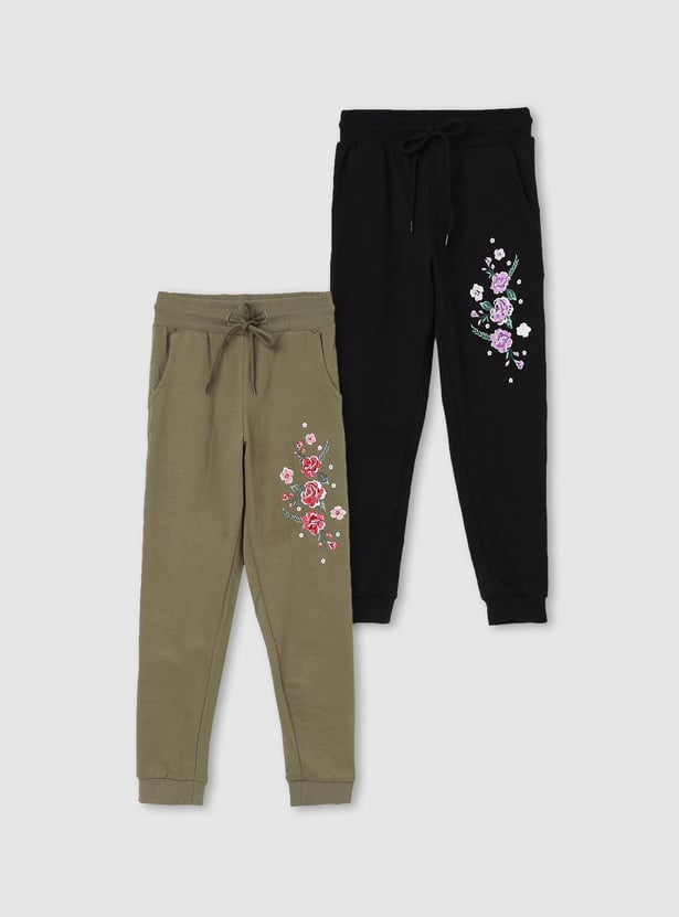 Girls Printed Elasticated Track Pants - Pack of 2