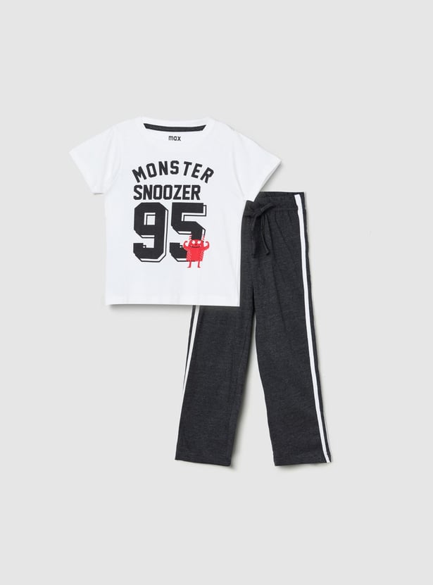 Boys Printed Round Neck T-shirt with Elasticated Track Pants