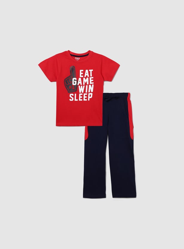 Boys Printed Round Neck T-shirt with Elasticated Track Pants