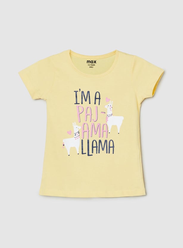 Girls Printed Round Neck T-shirt with Elasticated Pyjamas