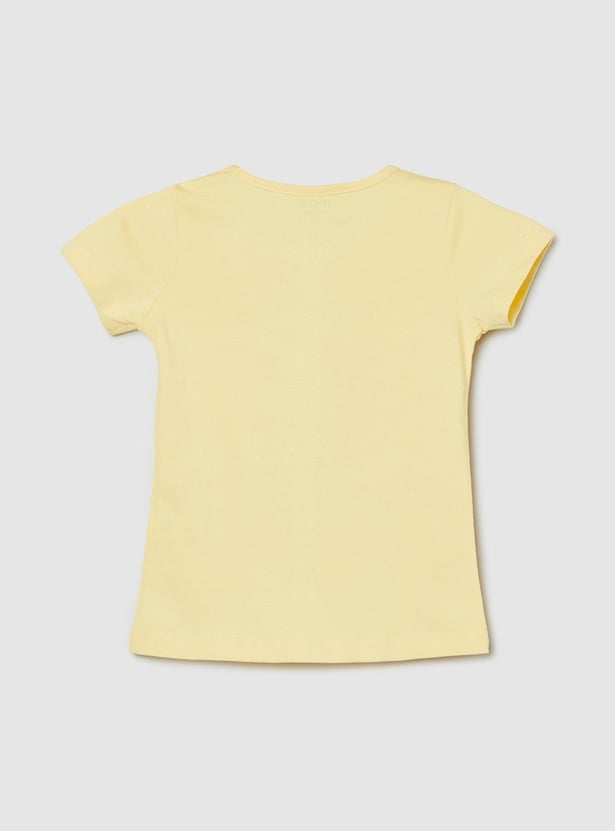 Girls Printed Round Neck T-shirt with Elasticated Pyjamas