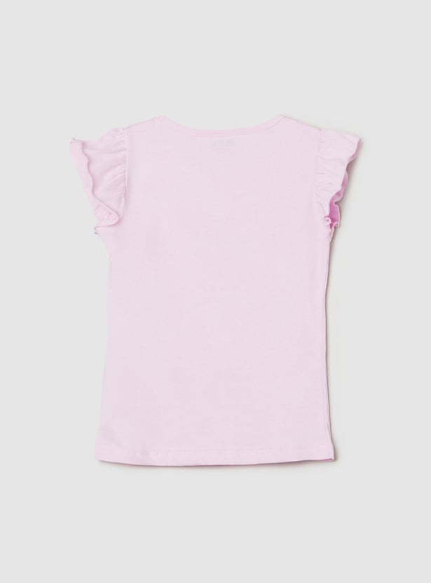 Girls Printed T-shirt with Solid Pyjamas 