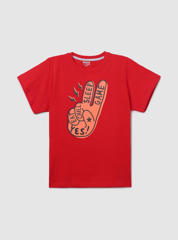 Boys Printed Round Neck T-shirt with Pyjamas