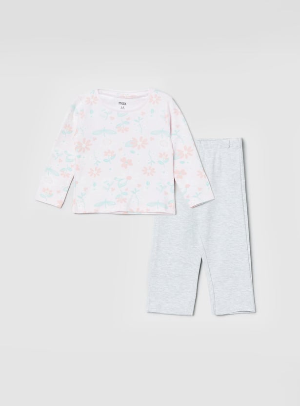 Girls Printed T-shirt With Pyjamas