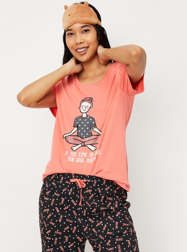 Women Cotton Printed T-shirt with Pyjamas