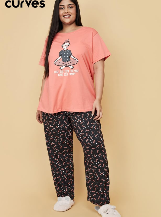 Women Cotton Printed T-shirt with Pyjamas