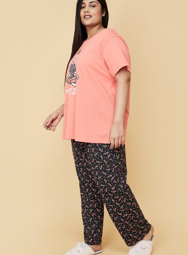 Women Cotton Printed T-shirt with Pyjamas