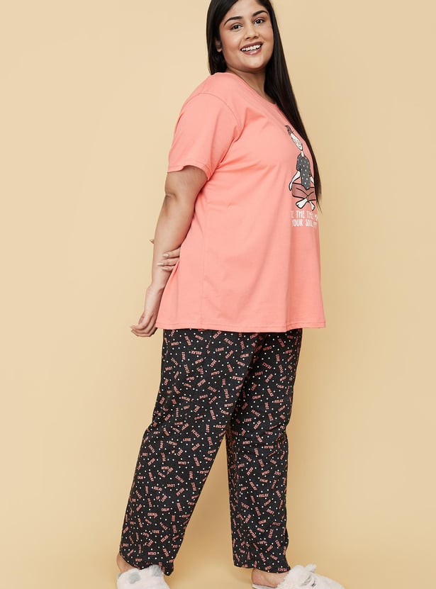 Women Cotton Printed T-shirt with Pyjamas