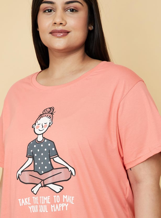 Women Cotton Printed T-shirt with Pyjamas