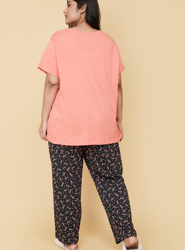 Women Cotton Printed T-shirt with Pyjamas