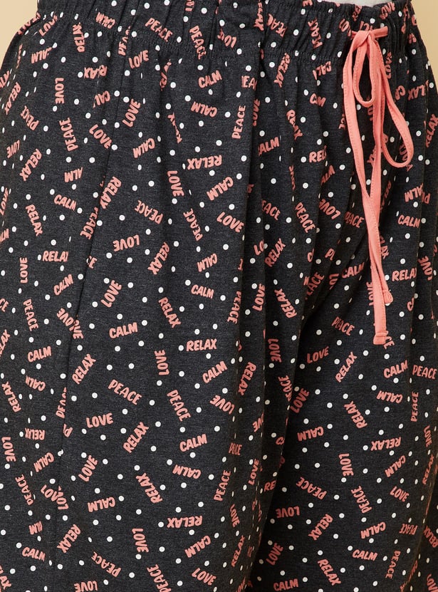 Women Cotton Printed T-shirt with Pyjamas