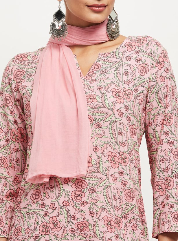 Women Cotton Printed Straight Kurta with Palazzos and Dupatta