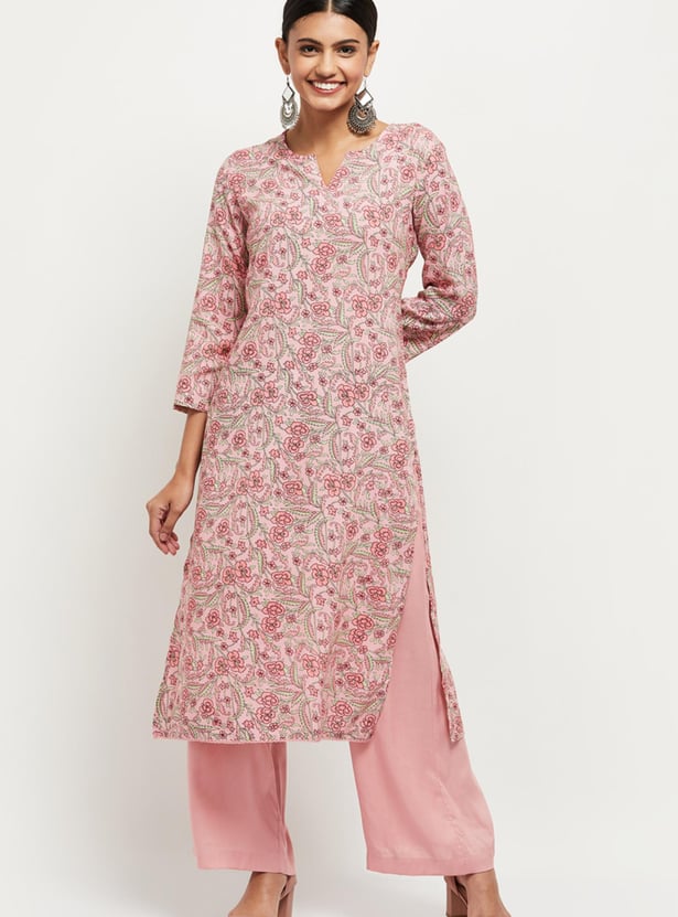 Women Cotton Printed Straight Kurta with Palazzos and Dupatta