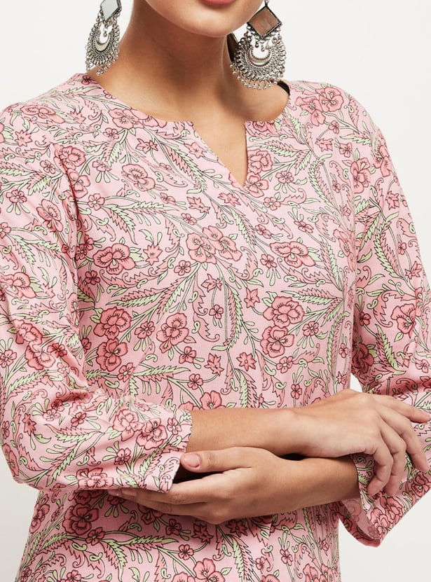 Women Cotton Printed Straight Kurta with Palazzos and Dupatta
