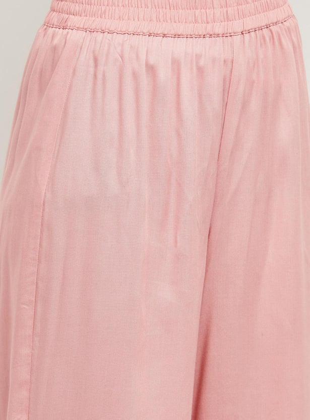 Women Cotton Printed Straight Kurta with Palazzos and Dupatta