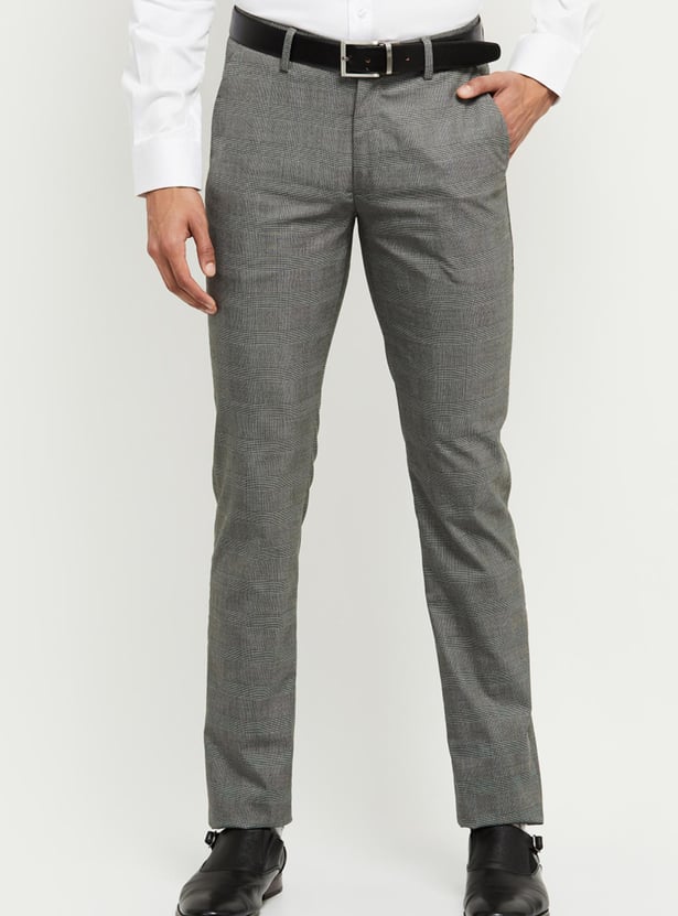 Men Checked Slim Fit Formal Trousers