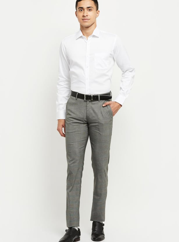 Men Checked Slim Fit Formal Trousers