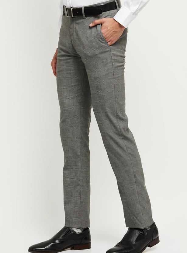 Men Checked Slim Fit Formal Trousers