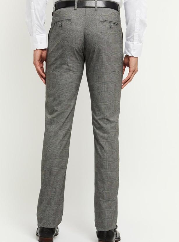 Men Checked Slim Fit Formal Trousers