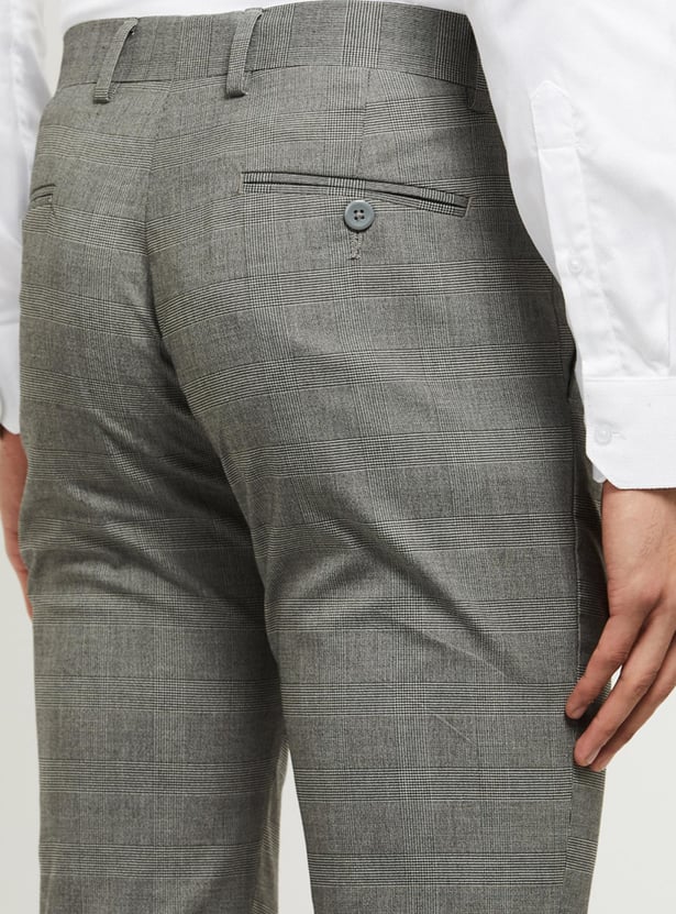 Men Checked Slim Fit Formal Trousers