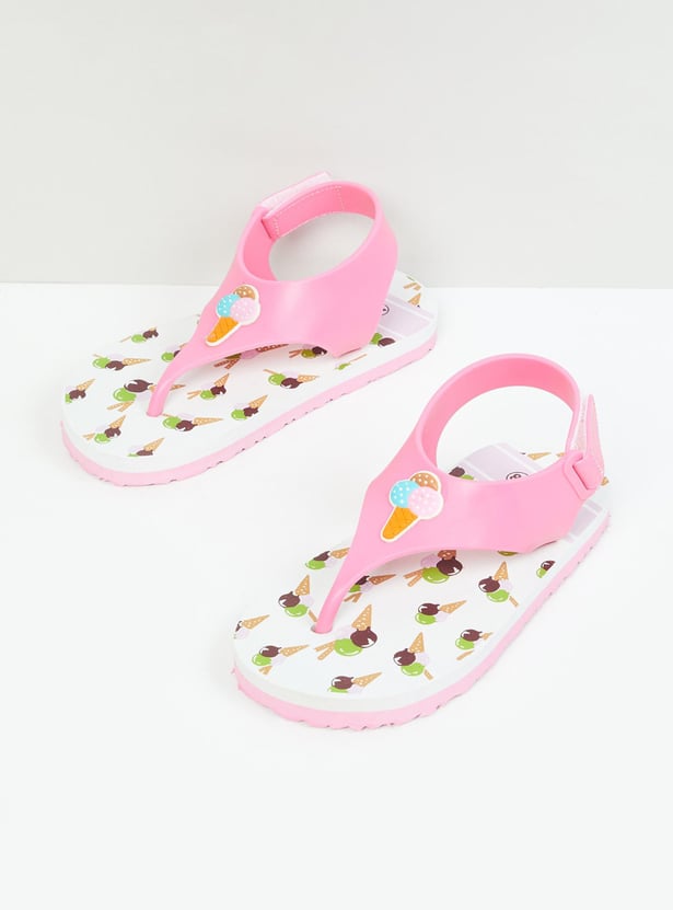 Girls Printed Slippers with Back Strap