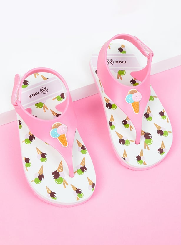 Girls Printed Slippers with Back Strap