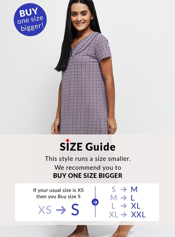 Women Printed Round Neck T-shirt with Elasticated Pyjamas