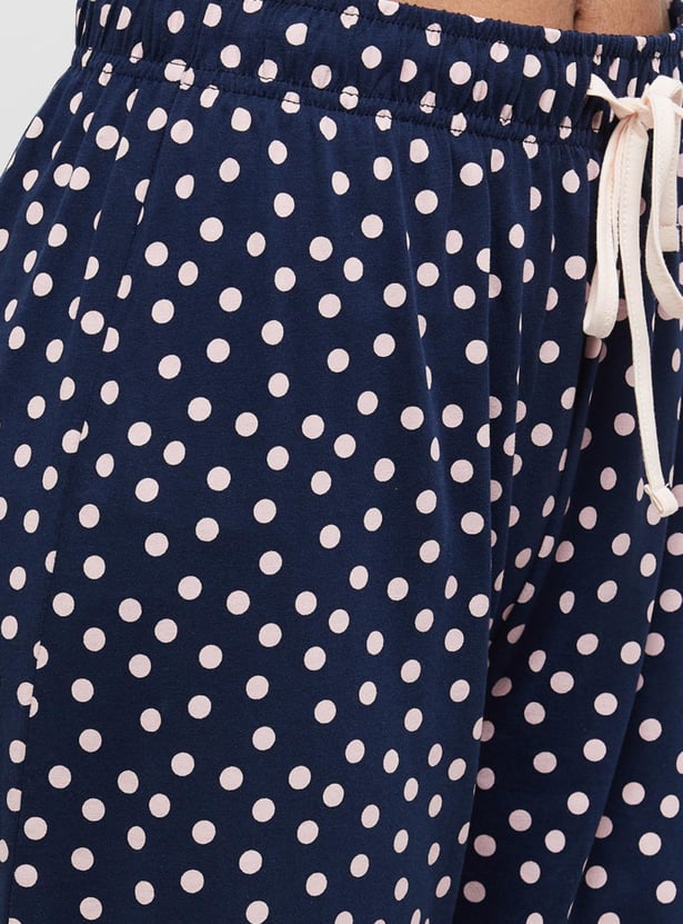 Women Printed Round Neck T-shirt with Elasticated Pyjamas