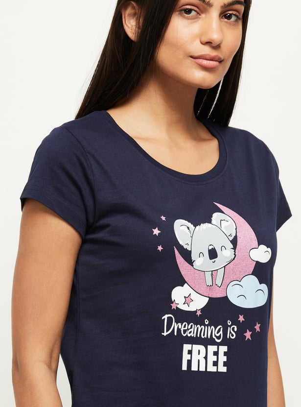 Women Printed Lounge T-shirt with Shorts