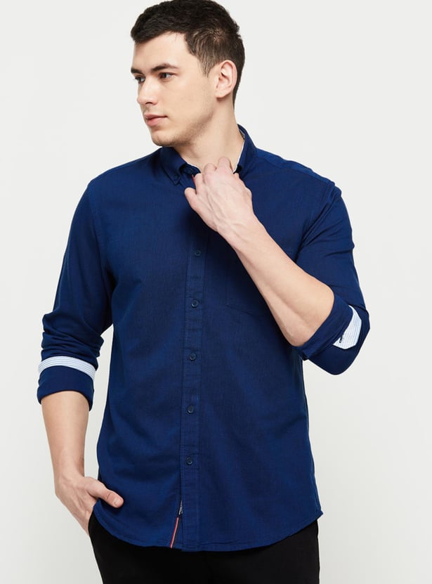 Men Solid Full Sleeves Slim Fit Casual Shirt