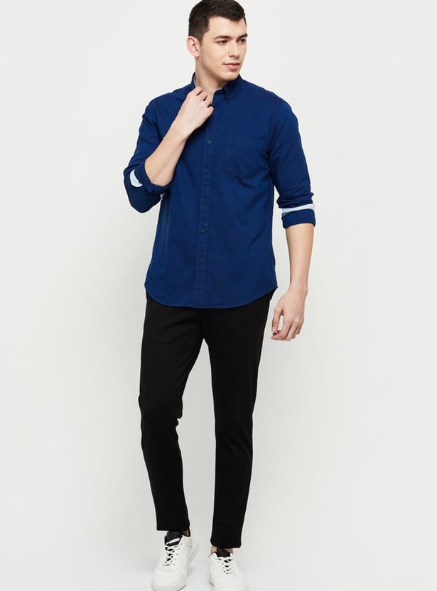 Men Solid Full Sleeves Slim Fit Casual Shirt