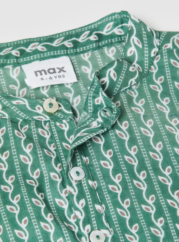 Boys Printed Band Collar Kurta