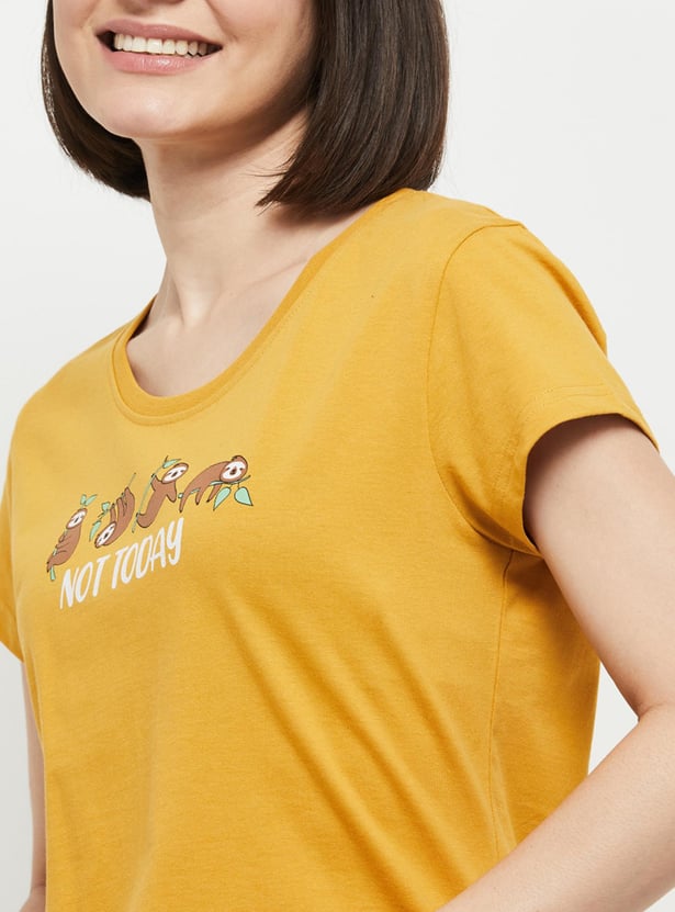 Women Printed T-shirt With Drawstring Waist Pyjamas