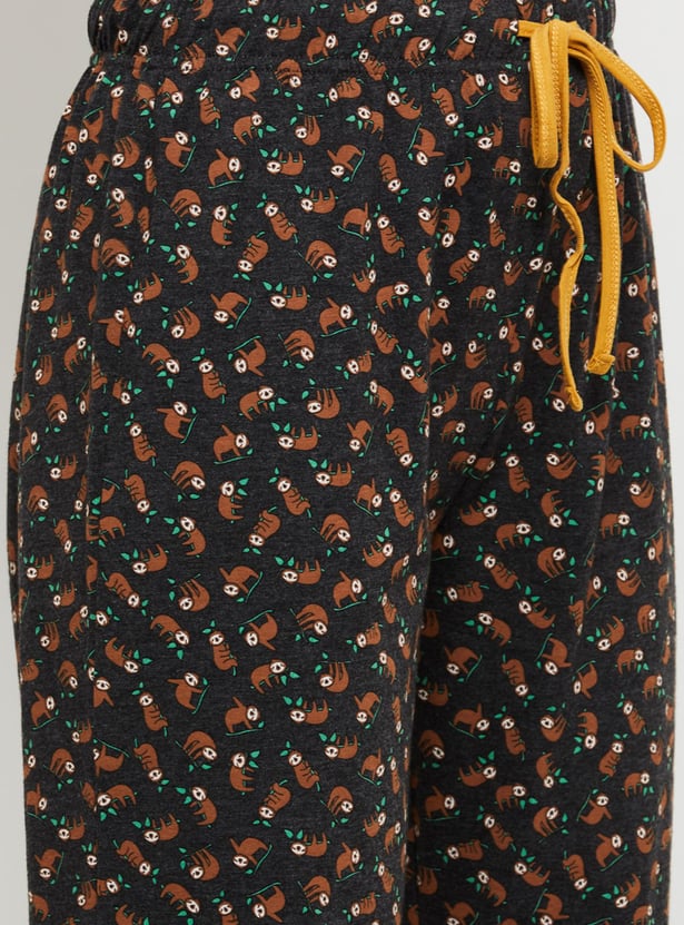 Women Printed T-shirt With Drawstring Waist Pyjamas