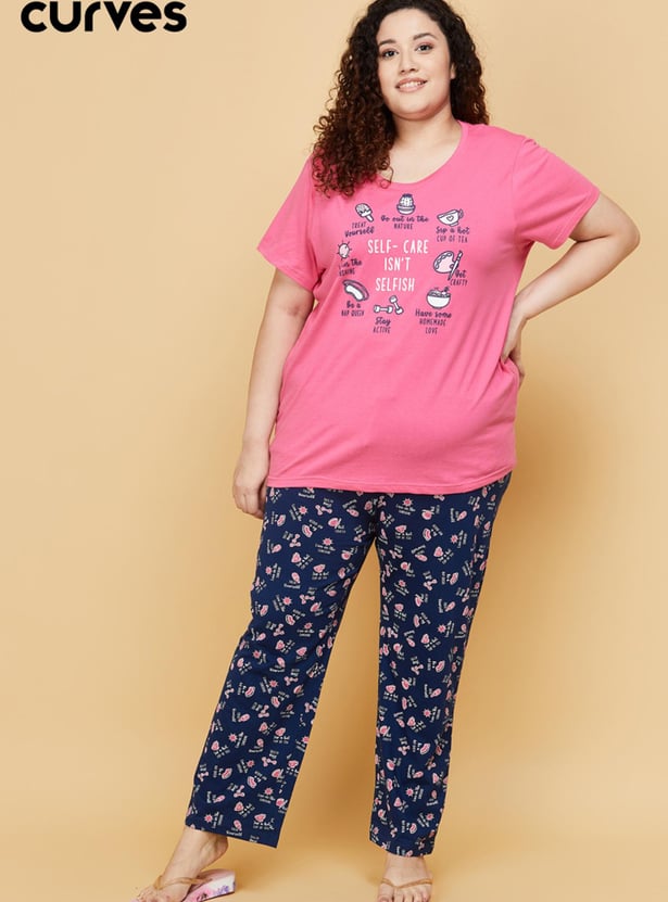 Women Cotton Printed T-shirt with Pyjamas