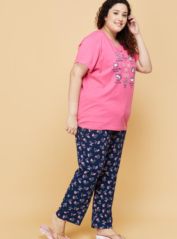 Women Cotton Printed T-shirt with Pyjamas