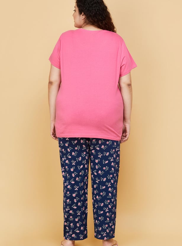 Women Cotton Printed T-shirt with Pyjamas