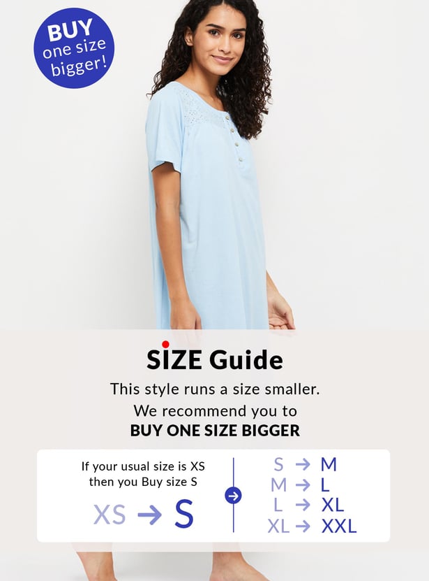 Women Schiffli Embroidered Short Sleeve Night Dress