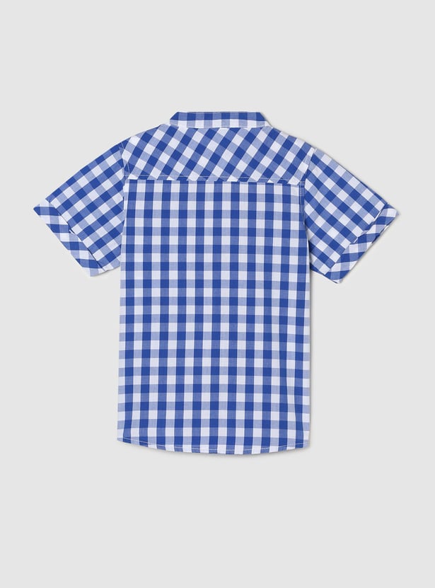 Boys Checked Band Collar Regular Fit Casual Shirt