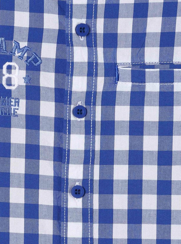 Boys Checked Band Collar Regular Fit Casual Shirt