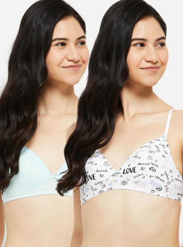 Women Printed Padded Non-Wired T-shirt Bra - Pack of 2