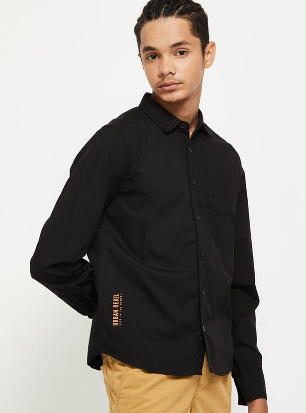 Boys Solid Long Sleeve Casual Shirt