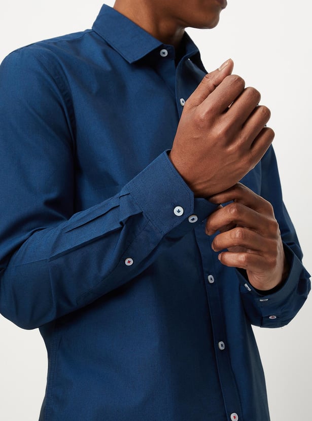 Men Slim Fit Fil A Fil Formal Shirt