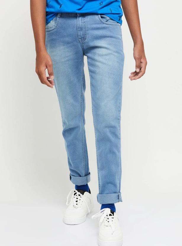 Boys Cotton Stonewashed Slim-Fit Jeans
